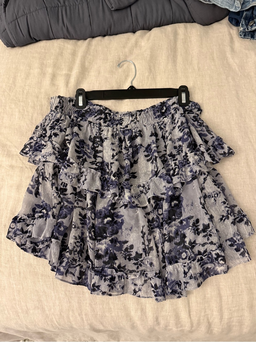 Misa Floral Ruffle Mini Skirt - Blue